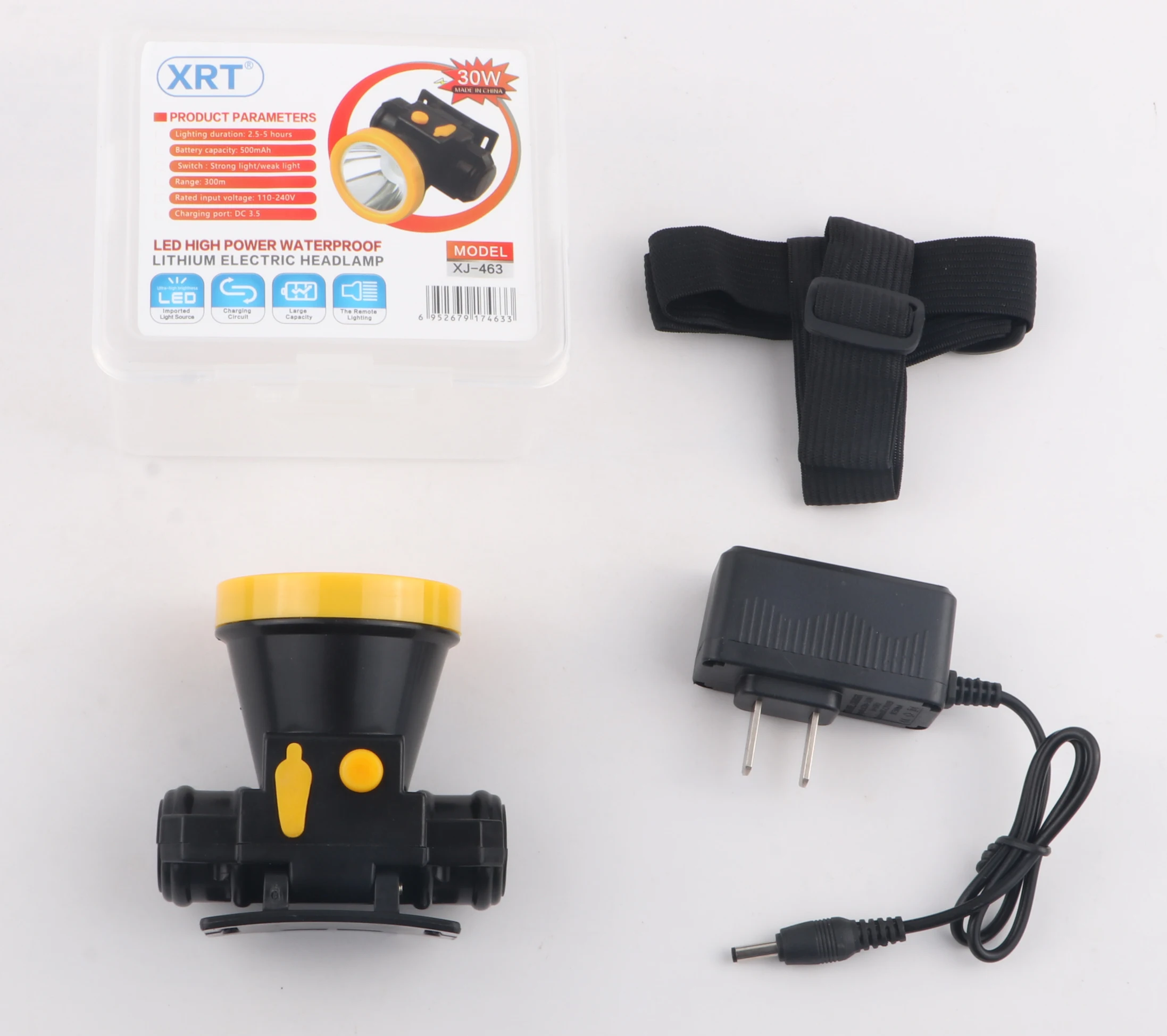 High Performance Rechargeable LED Flashlight Headlamp Water Resistant Plastic Body Hiking Emergency Hunting Battery Power Source