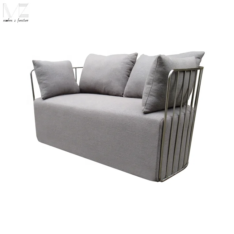 New designs Comfortable stainless steel frame fabric nordic living room 2 seater sofa
