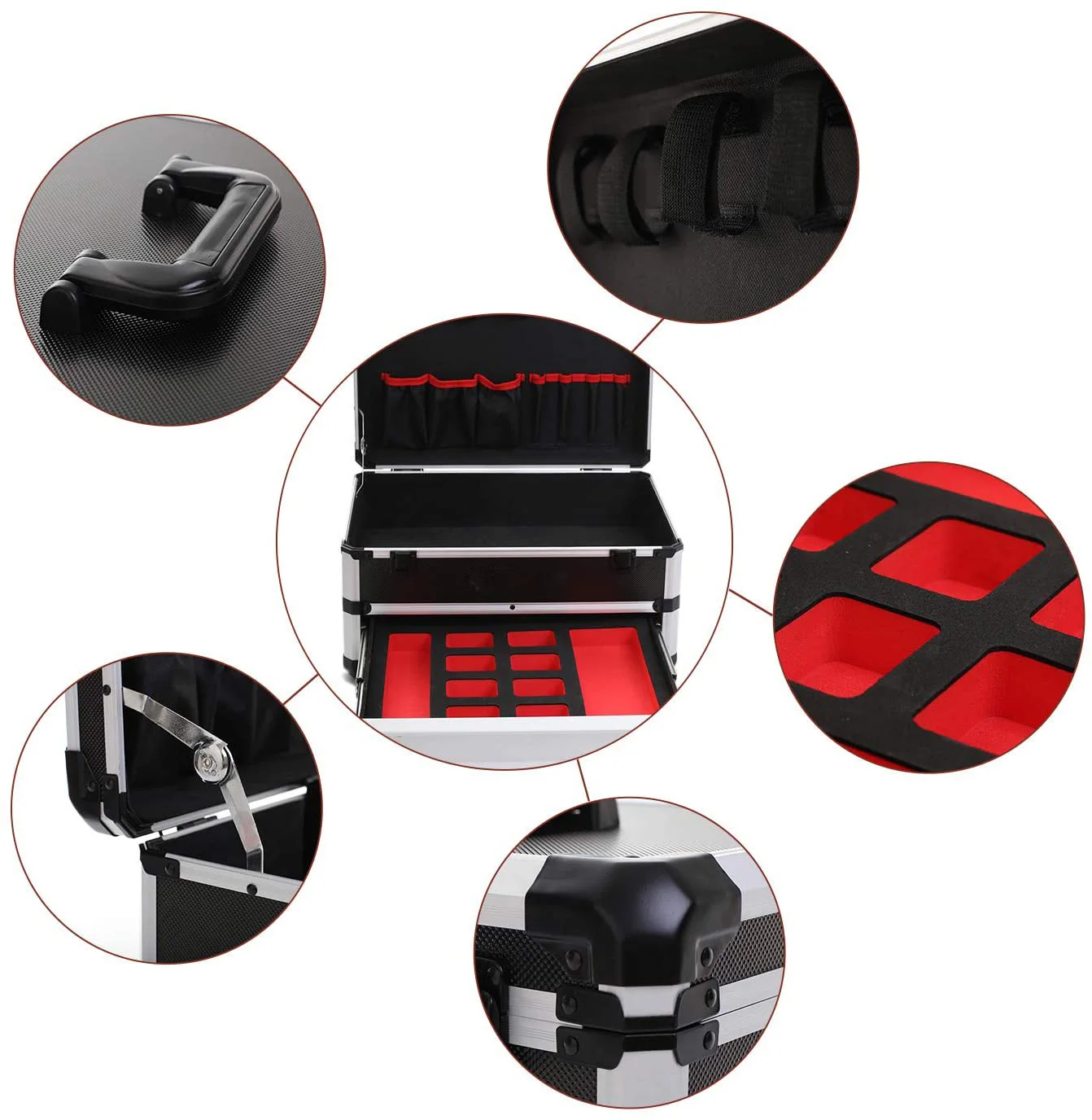 Portable Large  Aluminum Tool Box with Drawer Storage Carrying Toolbox