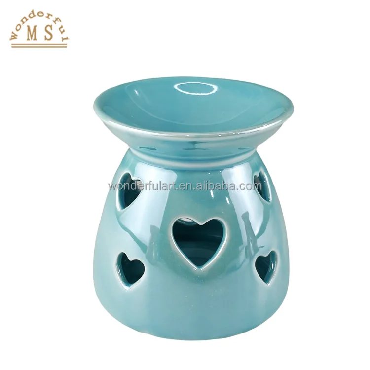 Modern Porcelain heart shape incense wax burner ceramic color glazing aroma oil burner furnace with candle holder Tea light
