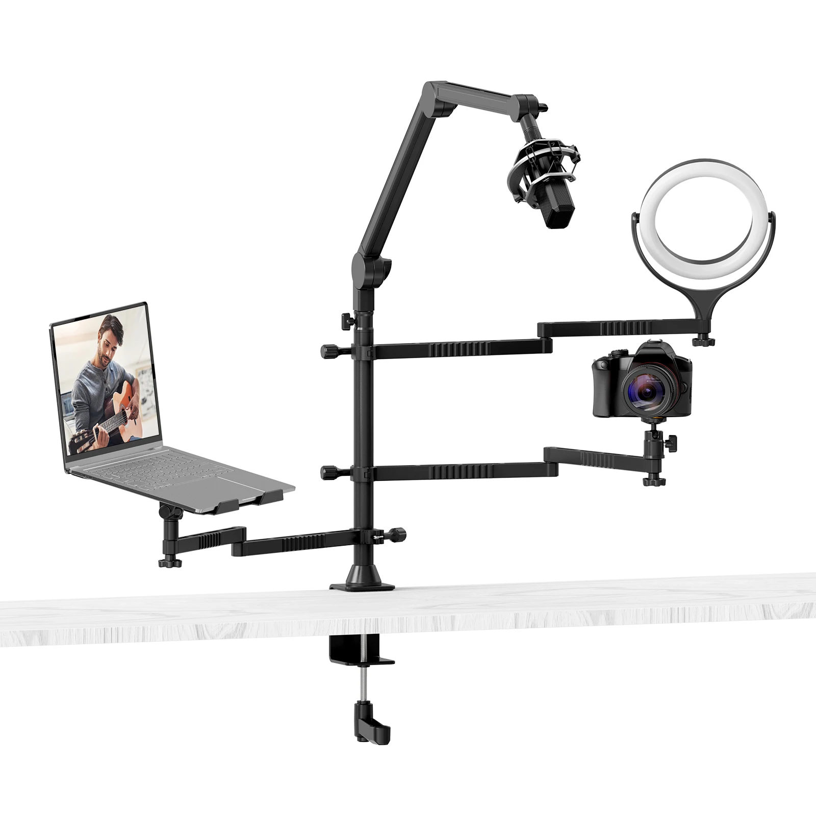 VIJIM LS21 Aluminum Multifunction Live Streaming Extendable Desk Stand Laptop DSLR Camera Microphone Holder Desktop Stand