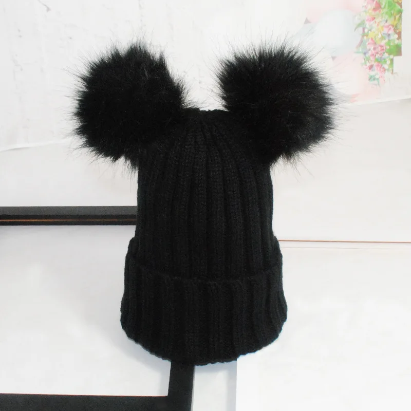 Winter Double Plush Ball Cap Hat For 