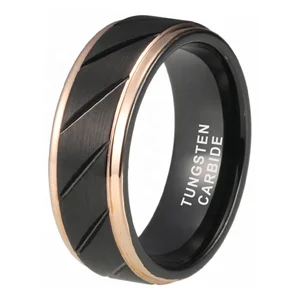 Coolstyle Jewelry 8mm Wholesale Grooved Stepped Brushed Black Tungsten Ring for Men Women Fashion Wedding Band Comfort Fit