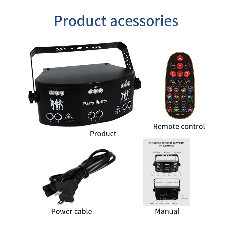 Factory Source 15 Lens Strobe Party Light DMX 512 Holiday Lighting Auto Run Remote Control Laser for Birthday Party Supplies