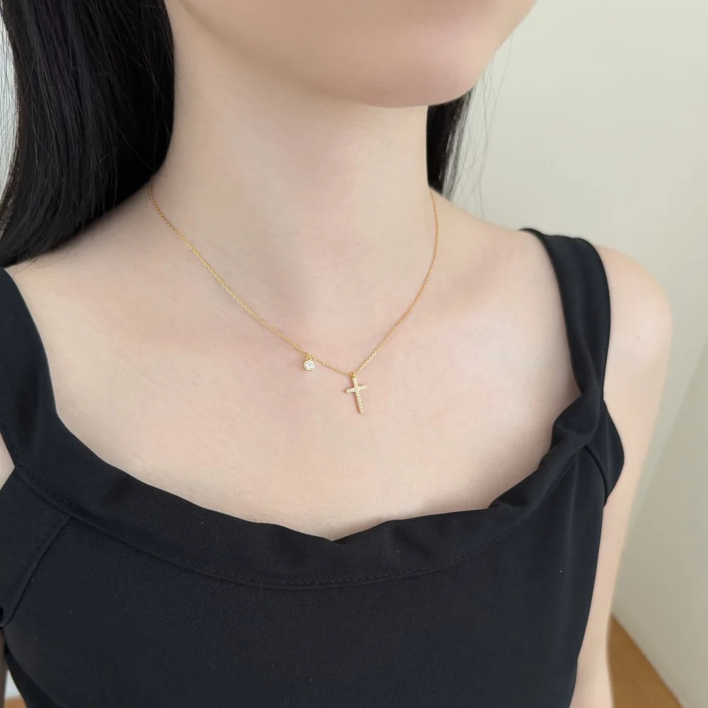 KAKODIY 5A CZ Cross Necklace Faith Pendant Rhodium 18K Gold Plated Delicate Chain Simple Small God Lord Prayer Religious Jewelry detail 5