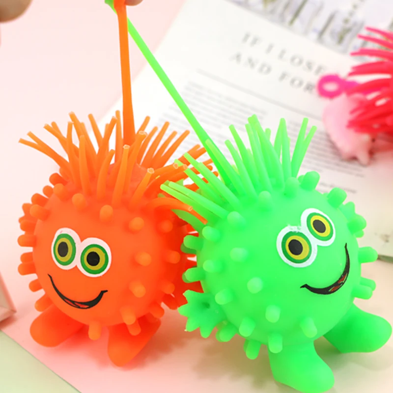 TPR Soft Rubber Light up 23 Branches Snowflower Puffer Ball Toy LED Puffer Ball Big Eye Cute Octopus Toy