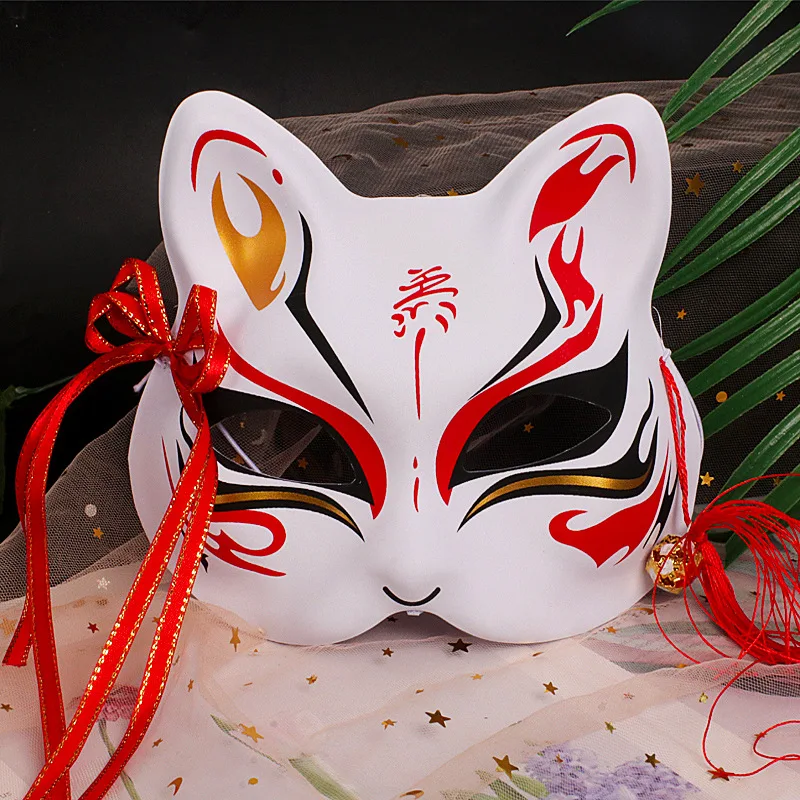 Anime Fox Mask Hand-painted Japanese Half Face Cat Mask Masquerade ...