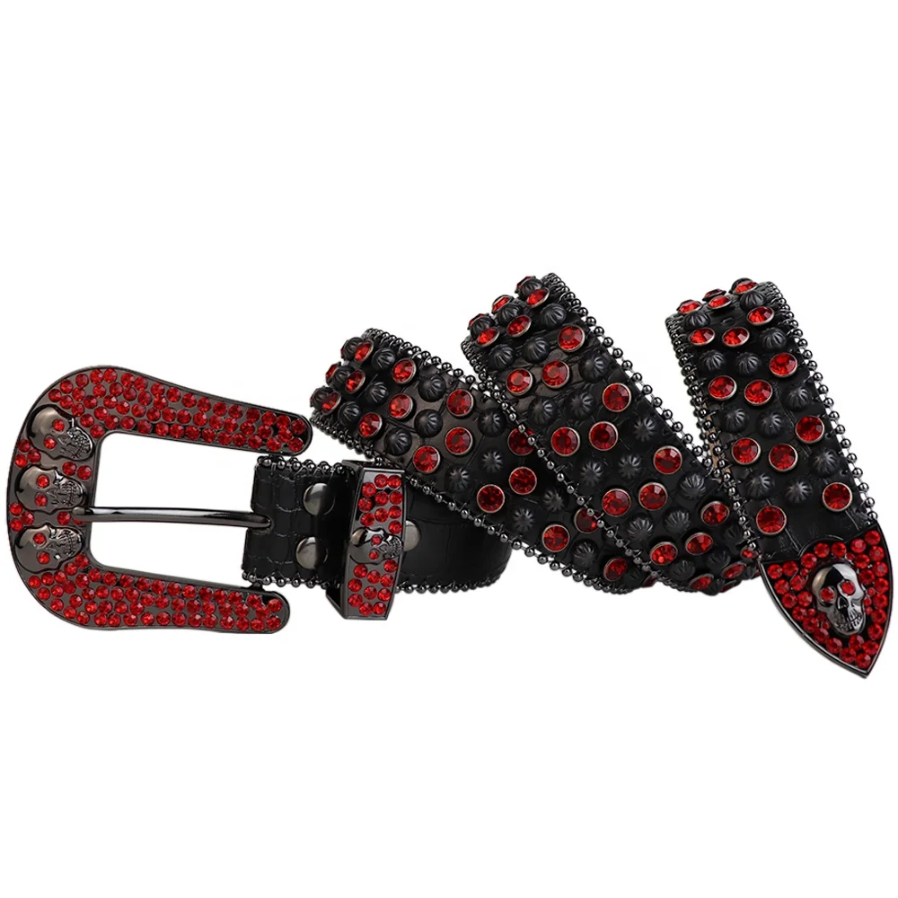  macoking Rhinestone Cowboy Belt for Men Bling Skull