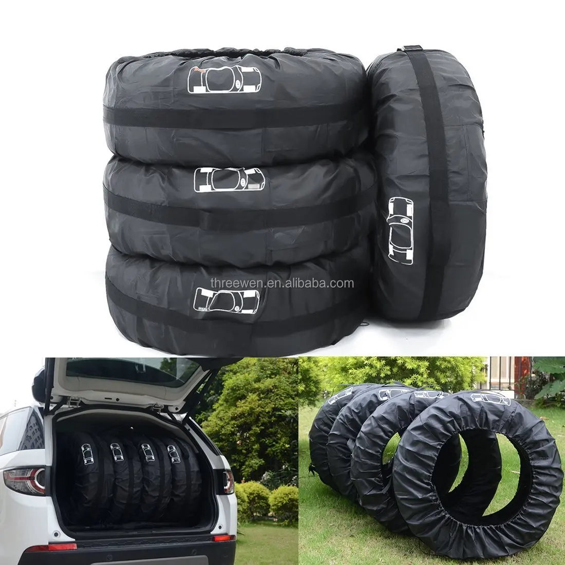 Heavy Gauge Polyester Non-Vinyl Seasonal TIRE Storage Bag by JUMBL Stores UP to 4 Tires! 