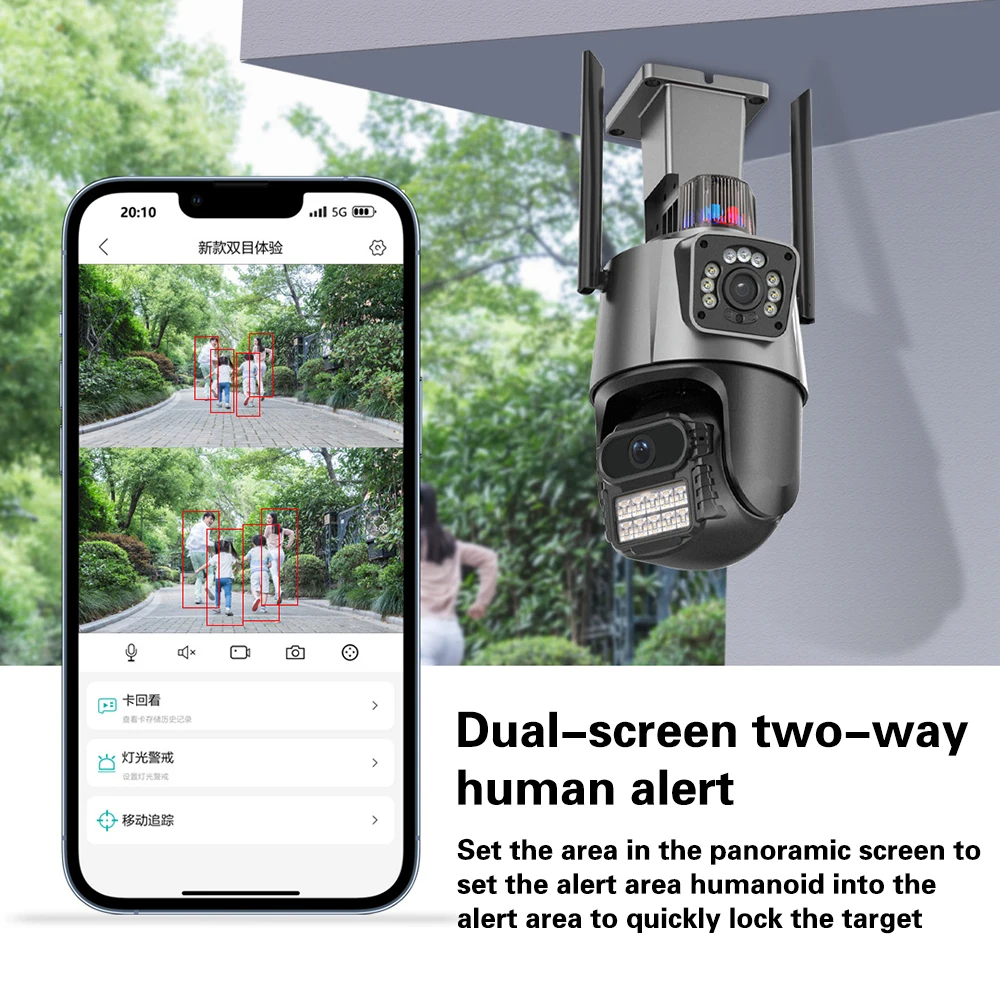 ICSEE 8MP Dual HD Lens 4K Indoor/Outdoor CCTV IP Network Camera Wide Angle WIFI PTZ AI Auto Tracking Night Vision Two-Way Audio