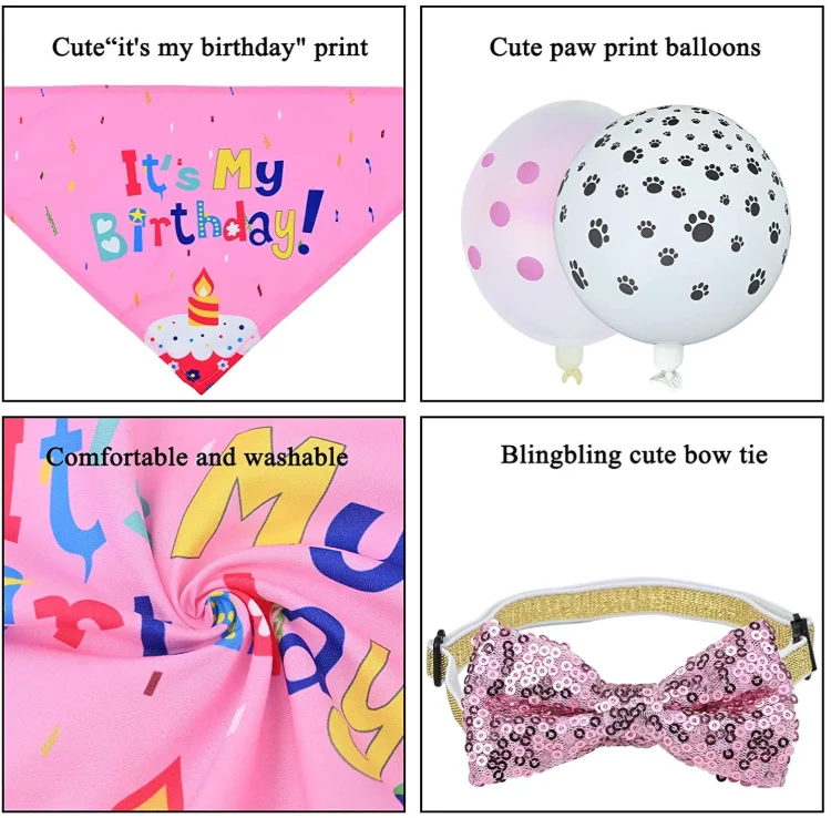 First Birthday Hat Happy Birthday Banner Paw Print Balloon Collar