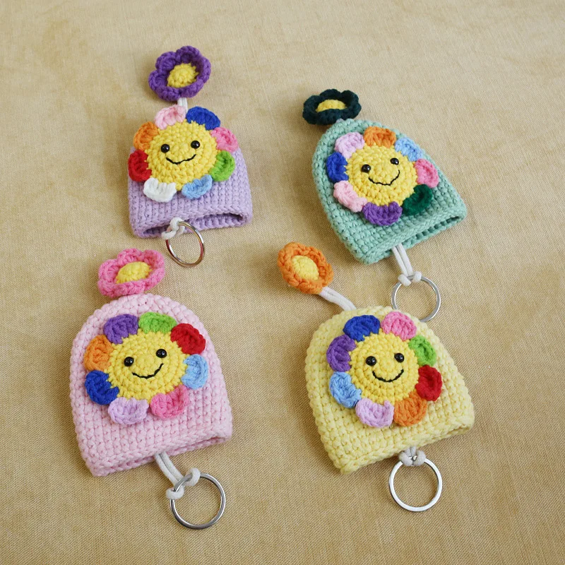 Eyraevor Handmade Crochet Flower Letter Keychains Cute knitting weaving  keychain Charm for Backpack Car key Charm