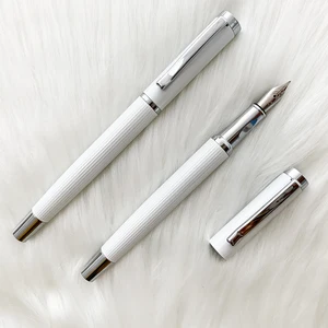 Wholesale Luxury Business Promotion White Metal Fountain Pen with Custom logo Calligraphy Office Supplies Metal  Fountain Pen
