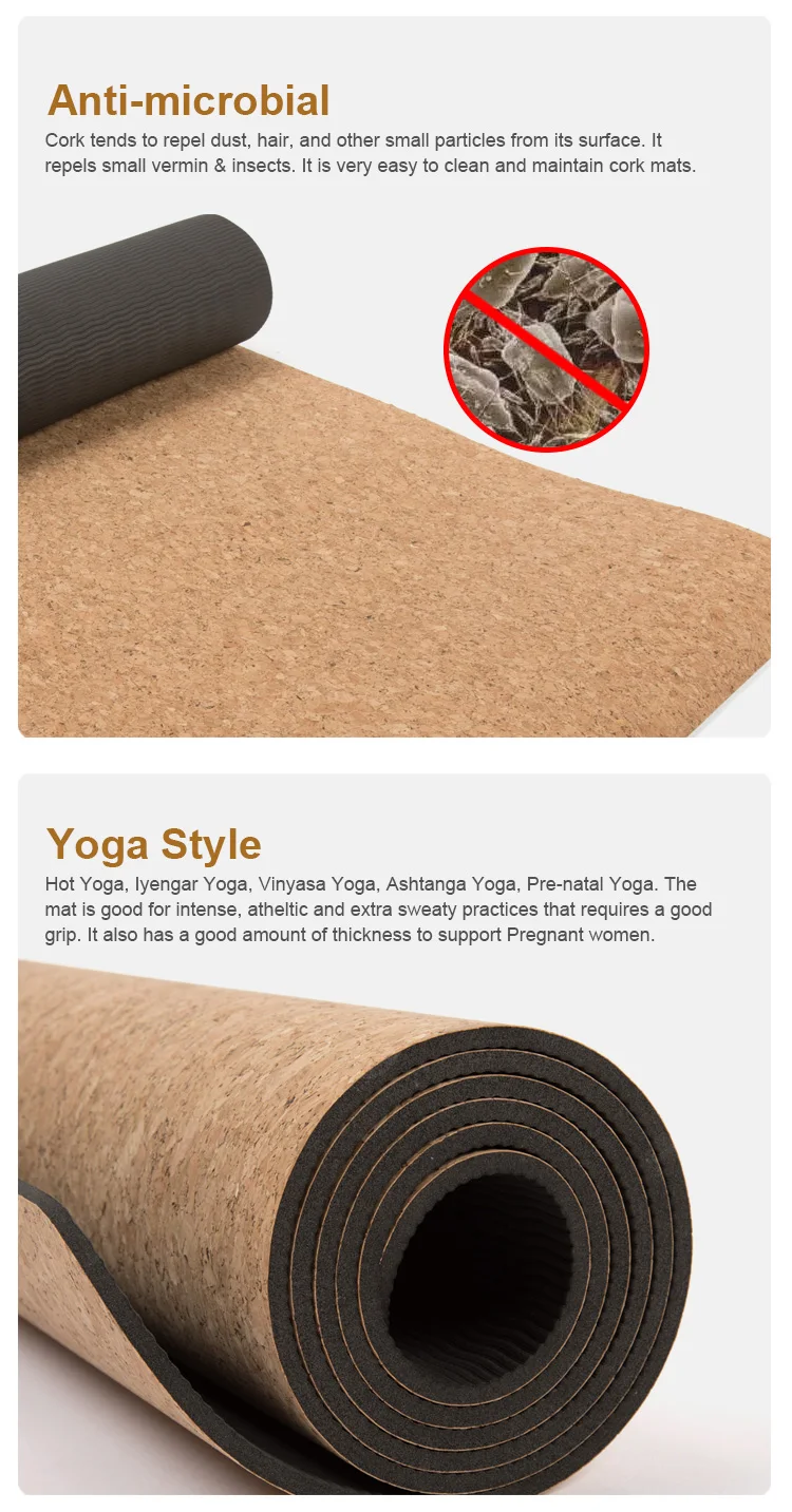 Custom Logo 5mm Tpe Natural Cork Yoga Mat