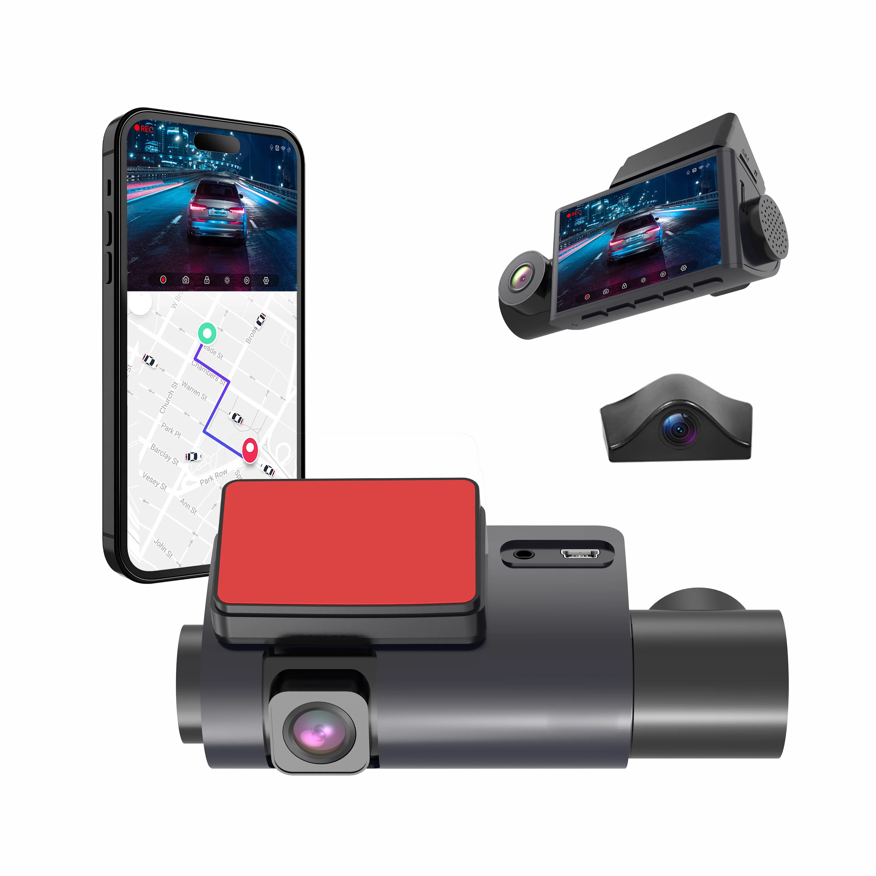 HD 3 Channel Dash Cam Without Battery Drive Recorder Dash Cam 1080P GPS Black Box F1.8 with 3.0 Inches IPS LCD App for Agent