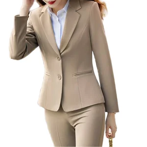 OEM 2-Piece Women's Solid Formal Business And Trousers Button Decorated Spring Cheap Office Pant Suit For Ladies
