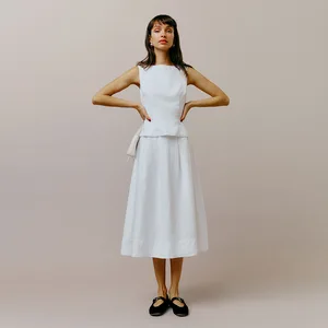 2026 Summer Casual Solid Daily Wear Two-Piece Short Sleeve Skinny Linen/Cotton Worsted Button Above Knee Skirt and Top Suit Set