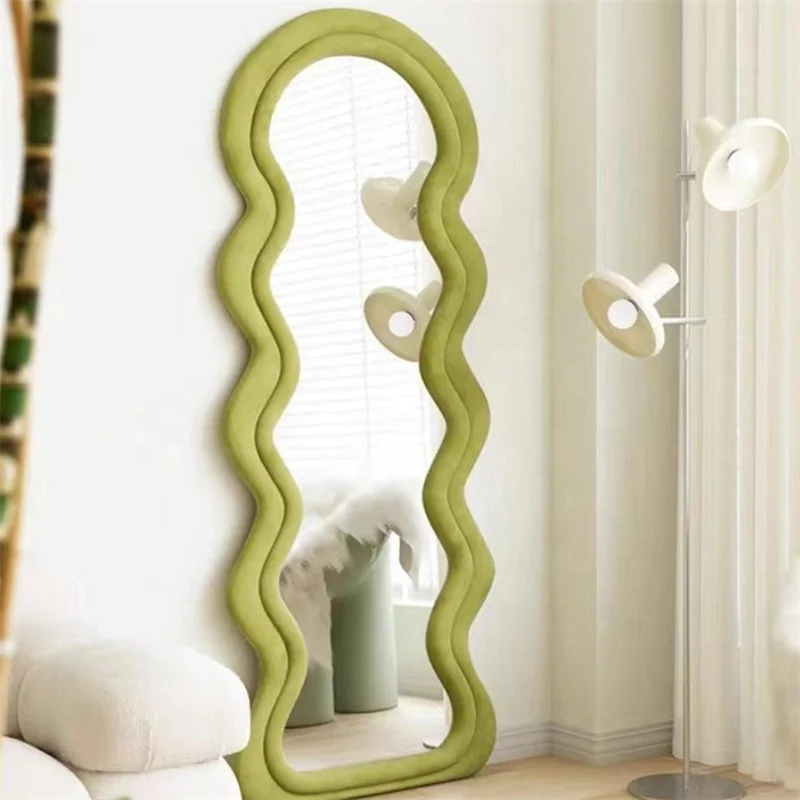 Fabric Frame Wavy Shape Mirror Full Length Big Length Floor Standing Wave Mirror for Bed Room