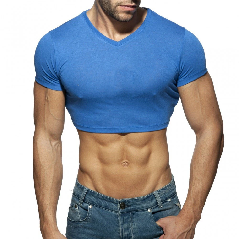 Men’s T-shirt Tight Fight Sports Vest Sweat-absorbing Breathable V Neck Crop Mens Tshirt Solid Color Cropped Tank Top Men