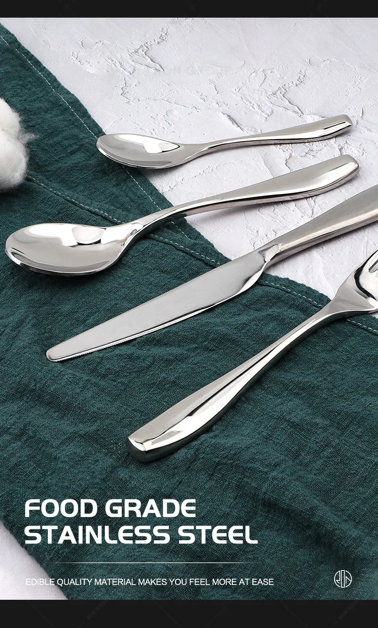 High quality silver dinnerware spoons and forks polished silverware hotel flatware for wedding royal cutlery set stainless steel
