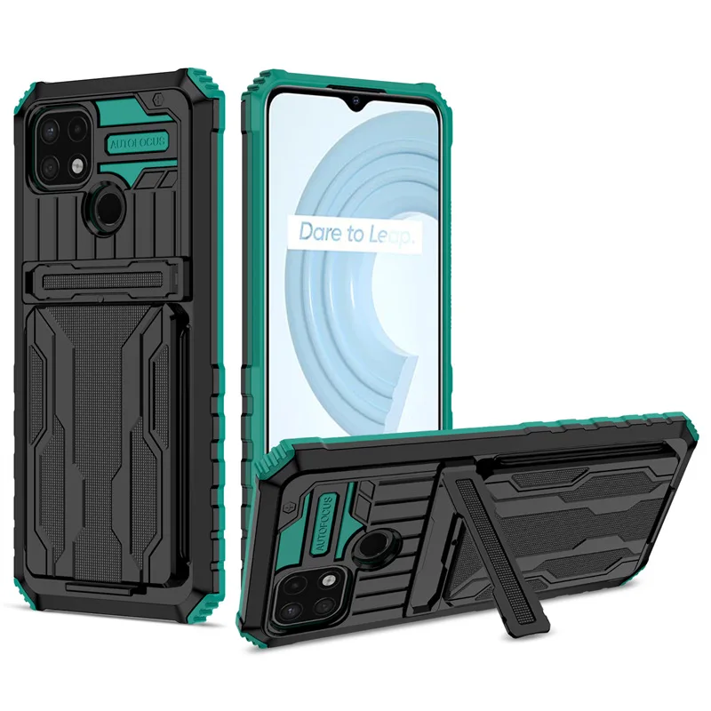 For Realme C20 C11 C21 C3 C25Y C17 C31 C35 5i 6i 7i Case Armor Kickstand  With Card Slot Holder Phone Case Back Cover