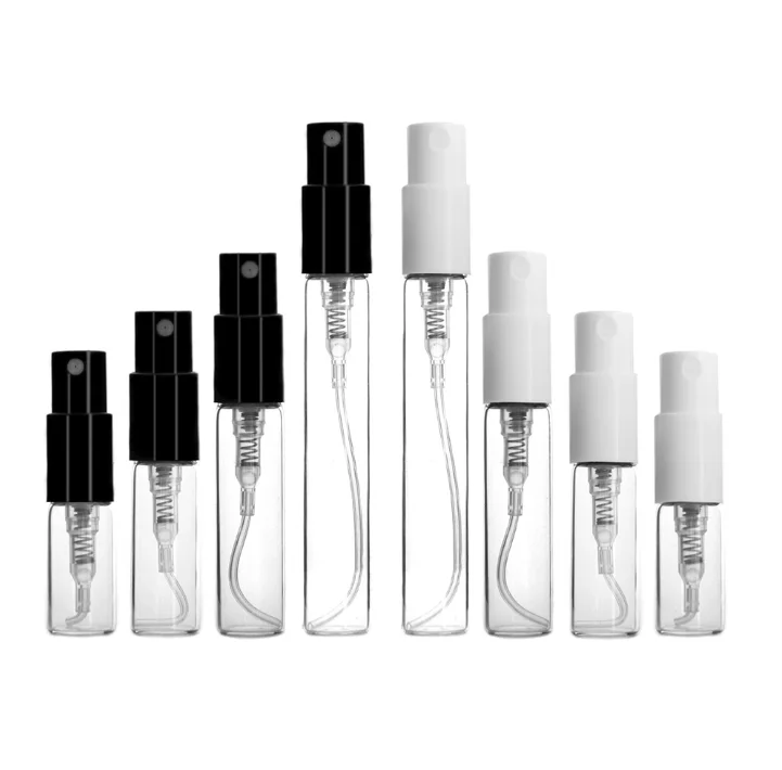 1ml 2ml 3ml 5ml 10ml Refill Crimp Plastic Cap Small Empty Perfume Sample Bottle Mini Glass Spray Perfume Bottles with Atomizer