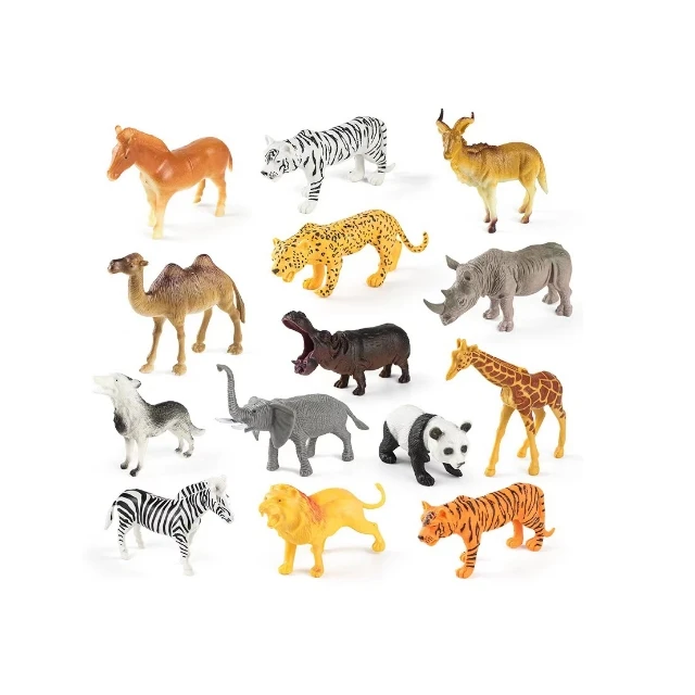 14PCS Jungle Animal Figures Toy,Realistic Jungle Zoo Animal Figurines Cake Topper Toy Set,Christmas Birthday Gift Party Favor