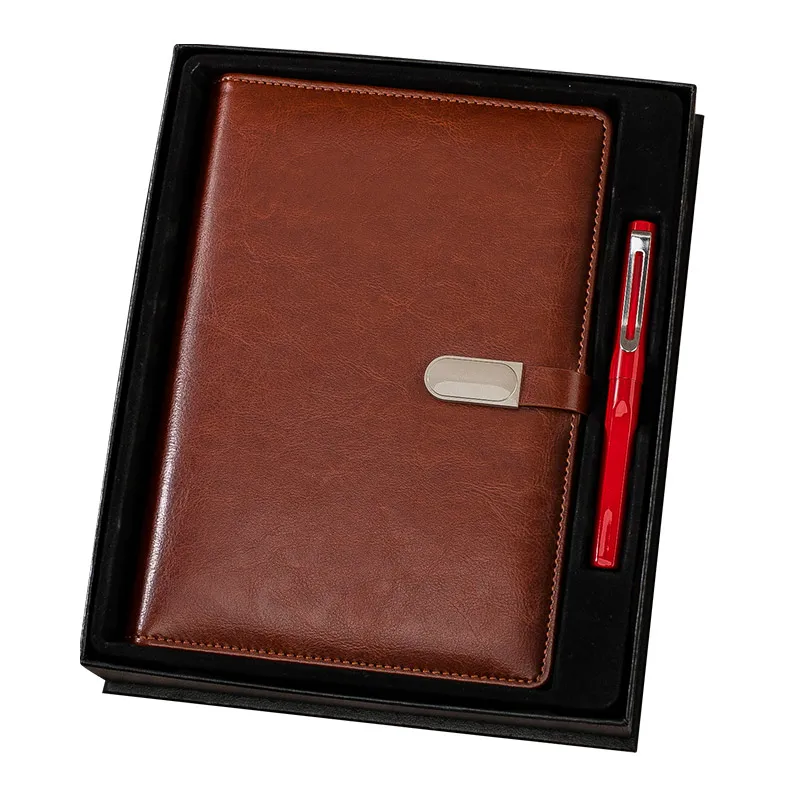 Customized A5 Loose Leaf Notebook Small Return Gifts Leather Diary with Pen Gift Set