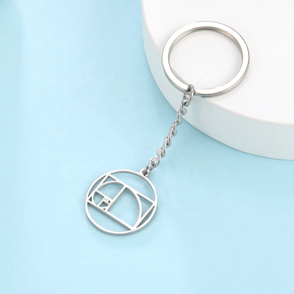 Fibonacci Spiral Pendant Keychain Sacred Geometry Golden Ratio Symbol Stainless Steel Minimalism Keyring for Men Women