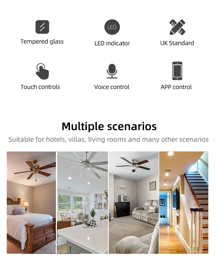 For Tuya Intelligent WiFi Wall Switch 4Gang Lighting Fan Control with Alexa Voice APP Timed Features Max Current 10A Smart Life