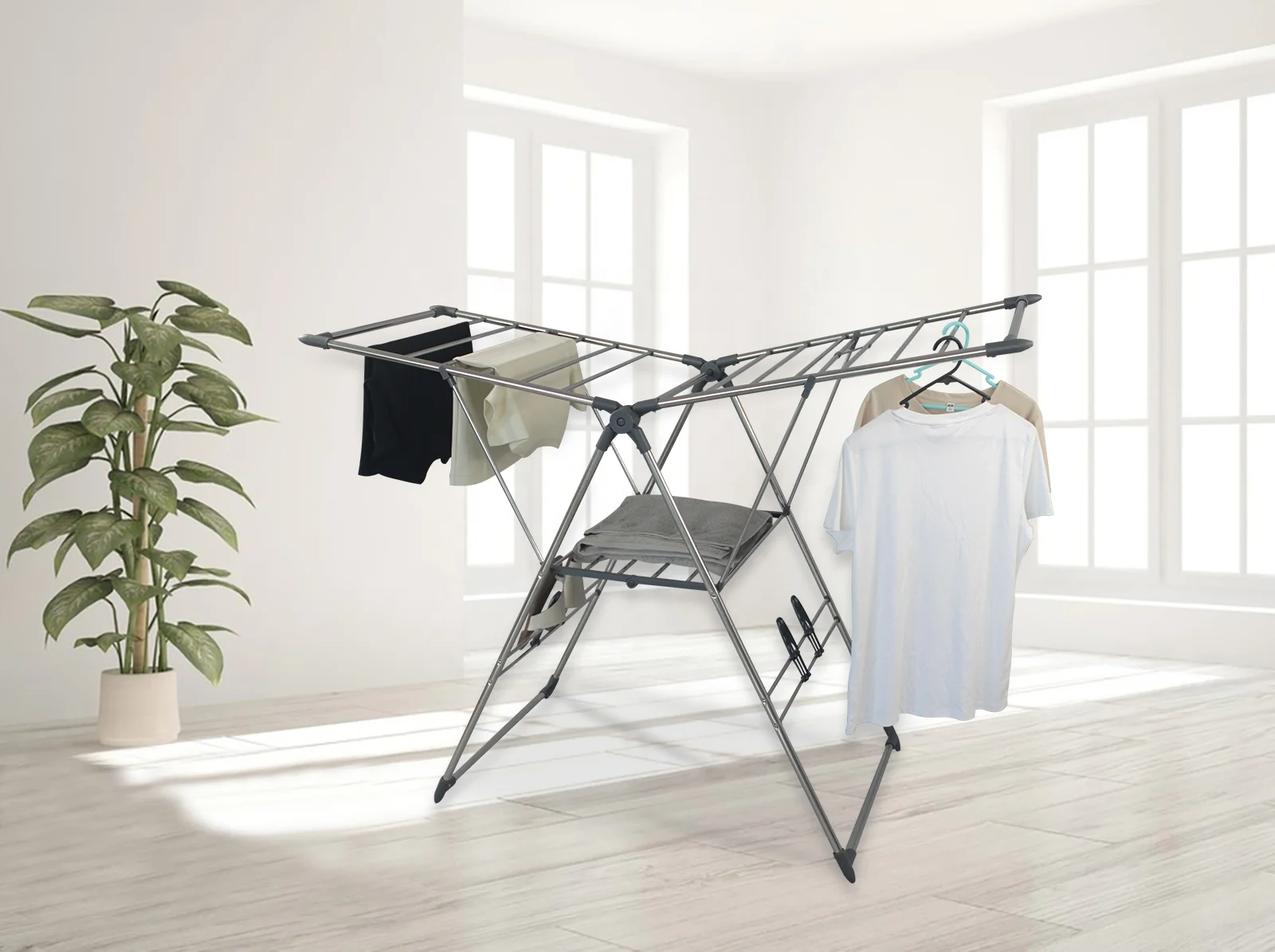 Clothes Airer With Shoes Rack Metal Laundry Rack Foldable Spacesaving