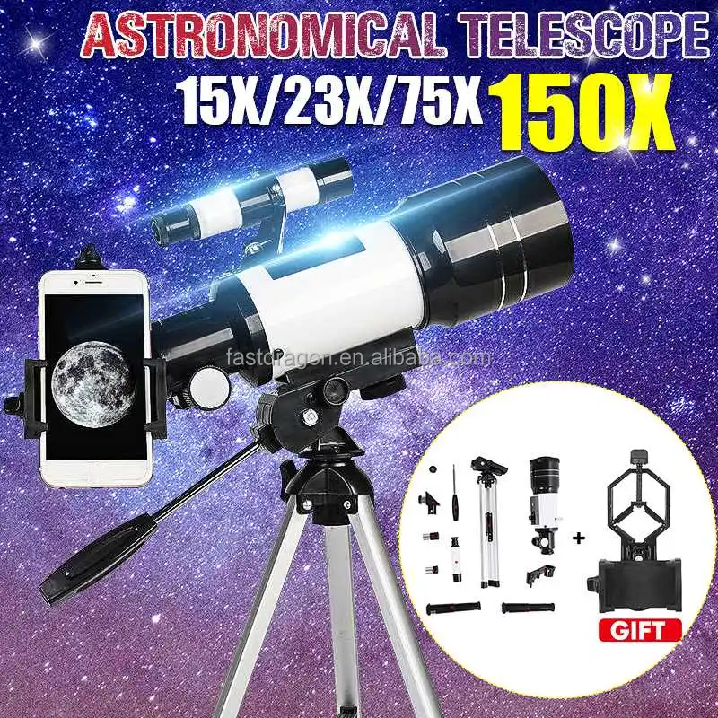 SXhyf 30070 Astronomical Telescope New Professional Zoom high-Definition Night Vision Telescope 150X Refraction deep Space Moon Astronomy Telescope with Mobile Phone Holder 