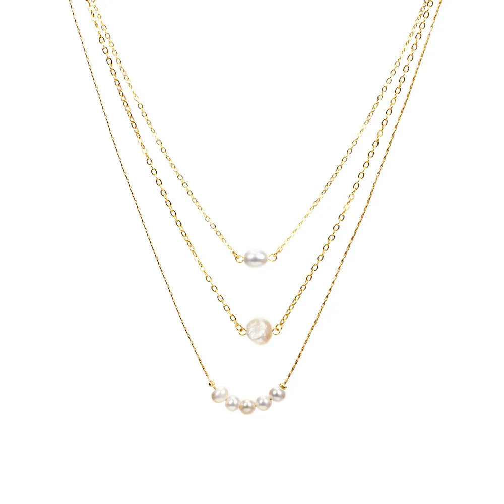 Set 3 Collane Multistrato Oro | Delicate A Catena Con Perle | Impilabili, 43-52 Cm