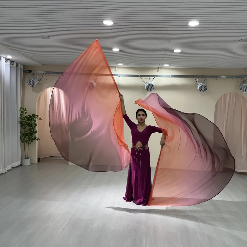 Colorful Gradient Half Round Circle Scarf Veil Chiffon Flag With Stretchable Stick for Dance Sport Meeting Show Prop Accessory