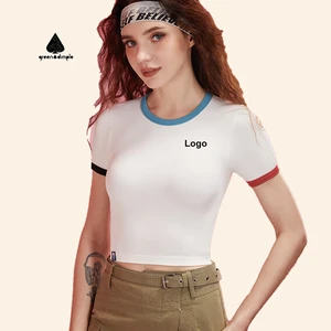 Custom Tshirts Embroidery logo Breathable Yoga Outfit Sports Running Training T-shirt Slim Fit Crop Top Tshirt for Women