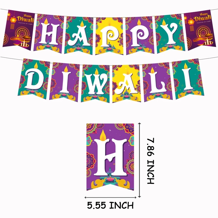 Hstyle Diwali Decorations Kits Happy Diwali Banner Latex Balloons Cake Topper Hanging Swirls Festival of Lights Party Supplies
