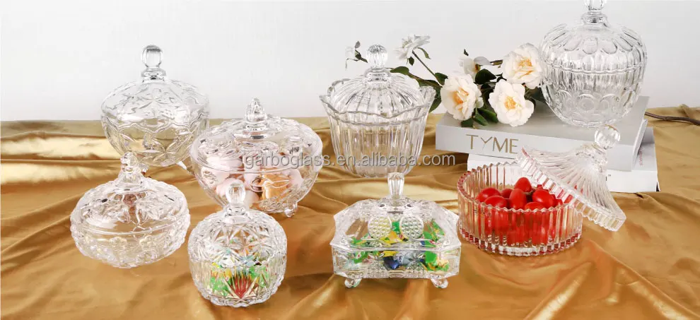 Kylin Express Elegant Ornate Glass Jars Decorative Weddings Candy Glass Pot  Color Glass Cup T