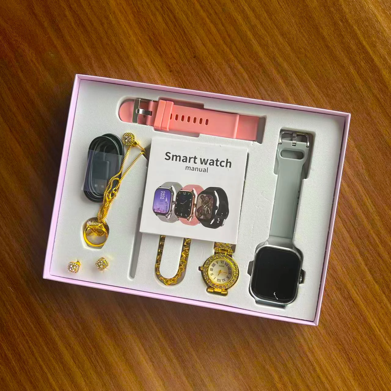 A58 Plus Ladies Gold Smartwatch Unique Double Strap Square TFT Display Gold  Collar Ring-Accesorio de combinación único para mujer