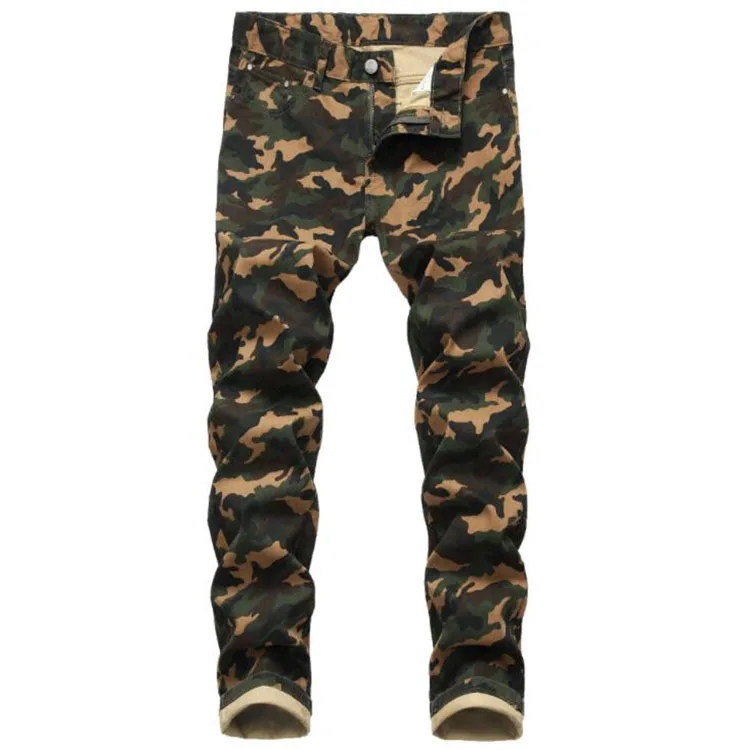 Wholesale Men Slim Stretch Jeans Army Green Printed Casual Pants ...
