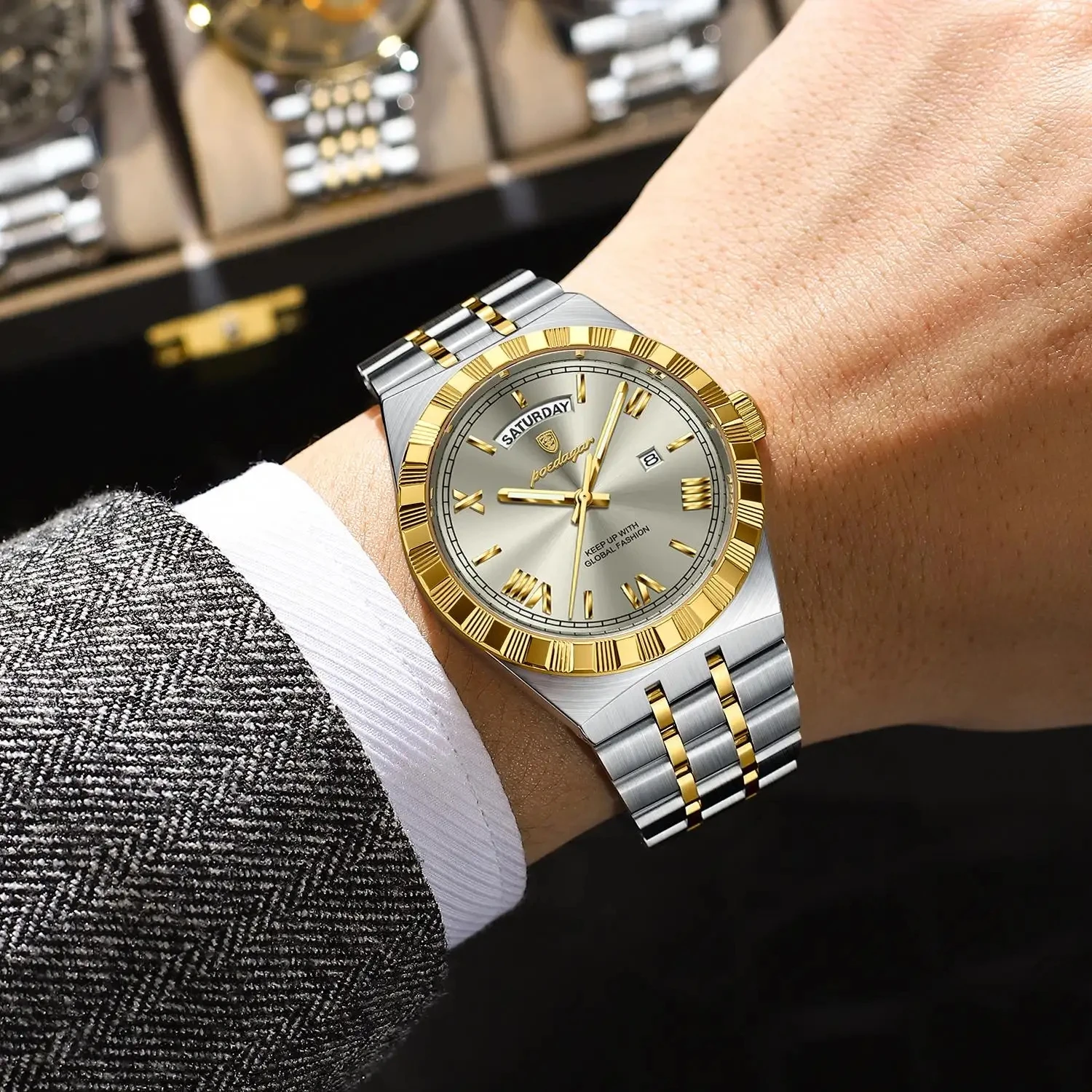 Orologio Cronografo Uomo Al Quarzo – Quadrante Analogico Con Data, Cinturino In Acciaio Inox, Impermeabile 3 ATM, Numeri Romani