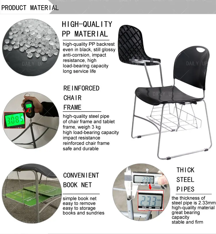 Sled Frame Training Chair With Tablet Ergonomic Conference Meeting Chair With Writing Pad Student Study Chair With Book Holder