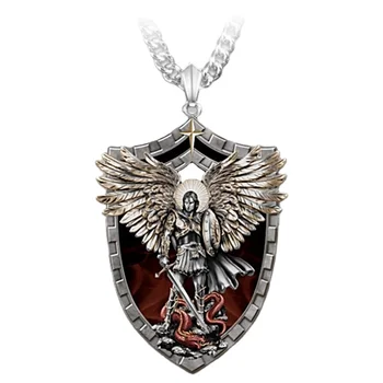 Exquisite Fashion Warrior Guardian Holy Angel Saint Michael Pendant Necklace Unique Knight Shield Necklace Anniversary Gift