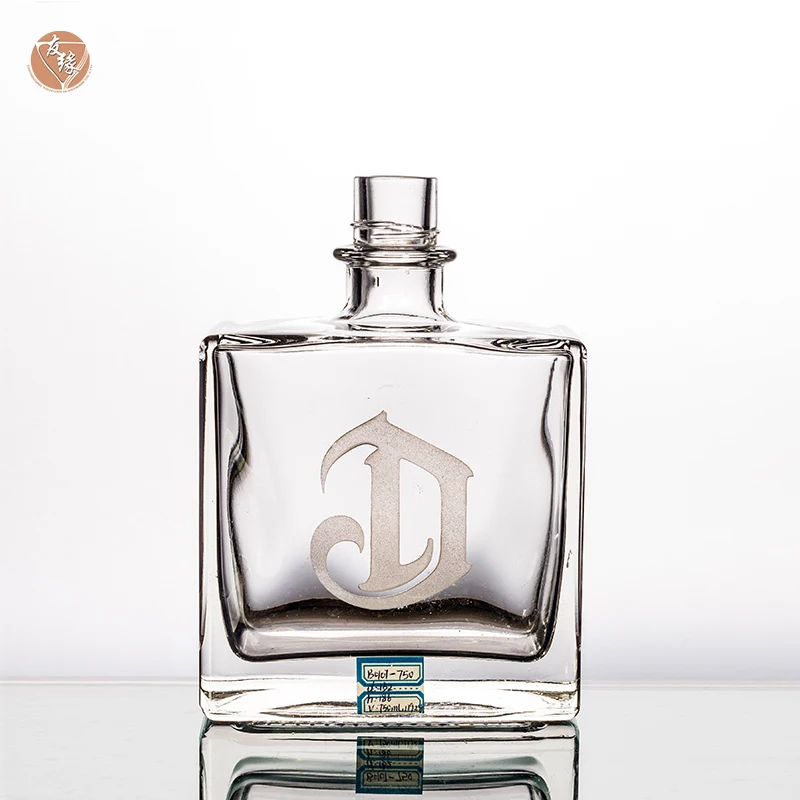 Factory OEM Custom Mexico 750ml Liquor Heavy Base Sandblasted square Tequila Glass Bottle