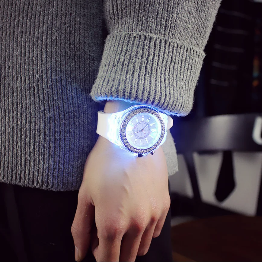 Geneva Luminous Watch Women LED Digital Watch Men Colorful Glow with Silicone Strap Flashing Watch