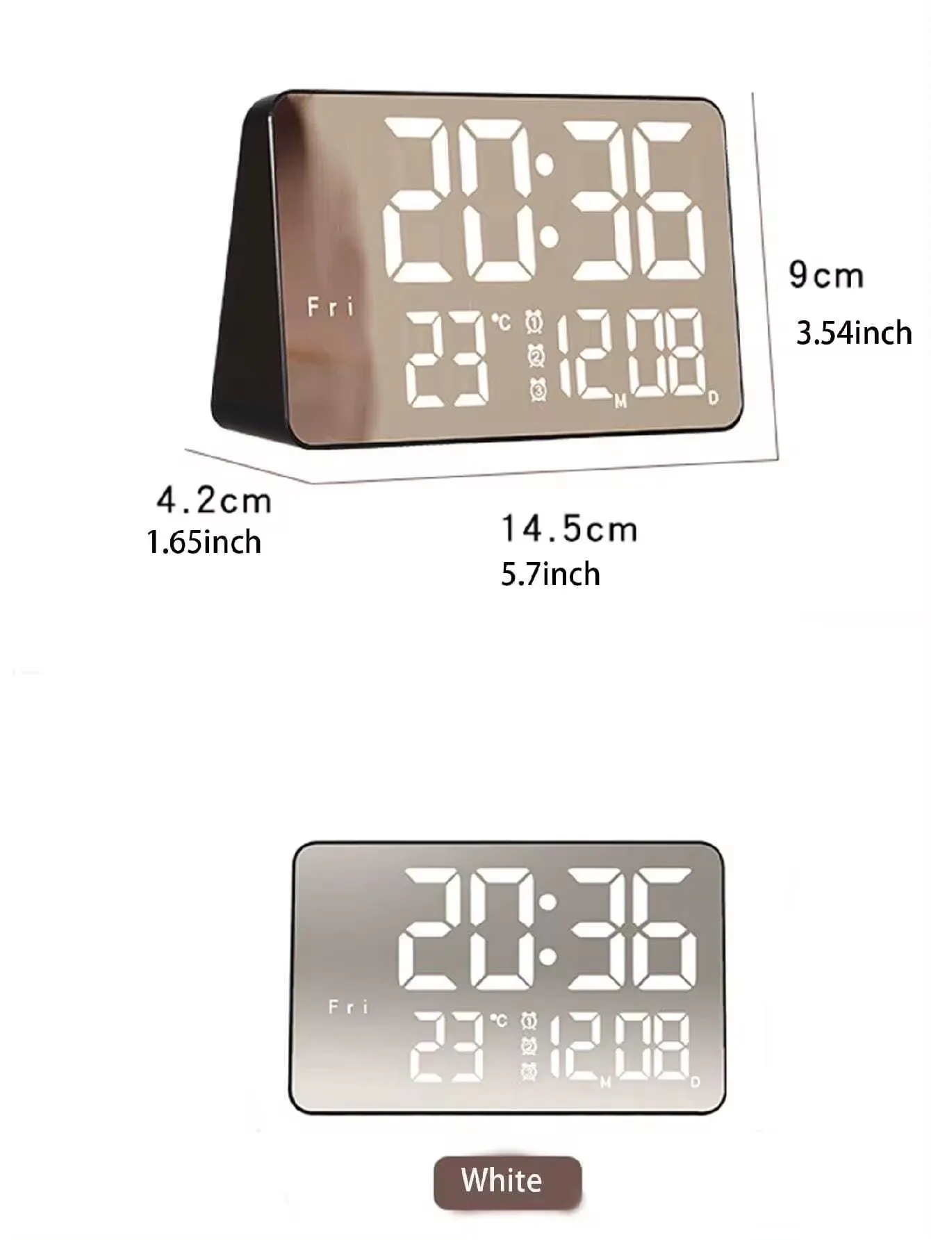 Premium Material Delicate Design Large Screen Digital Mirror LED Clock with Temperature Three Sets of Alarm Week Display Clock