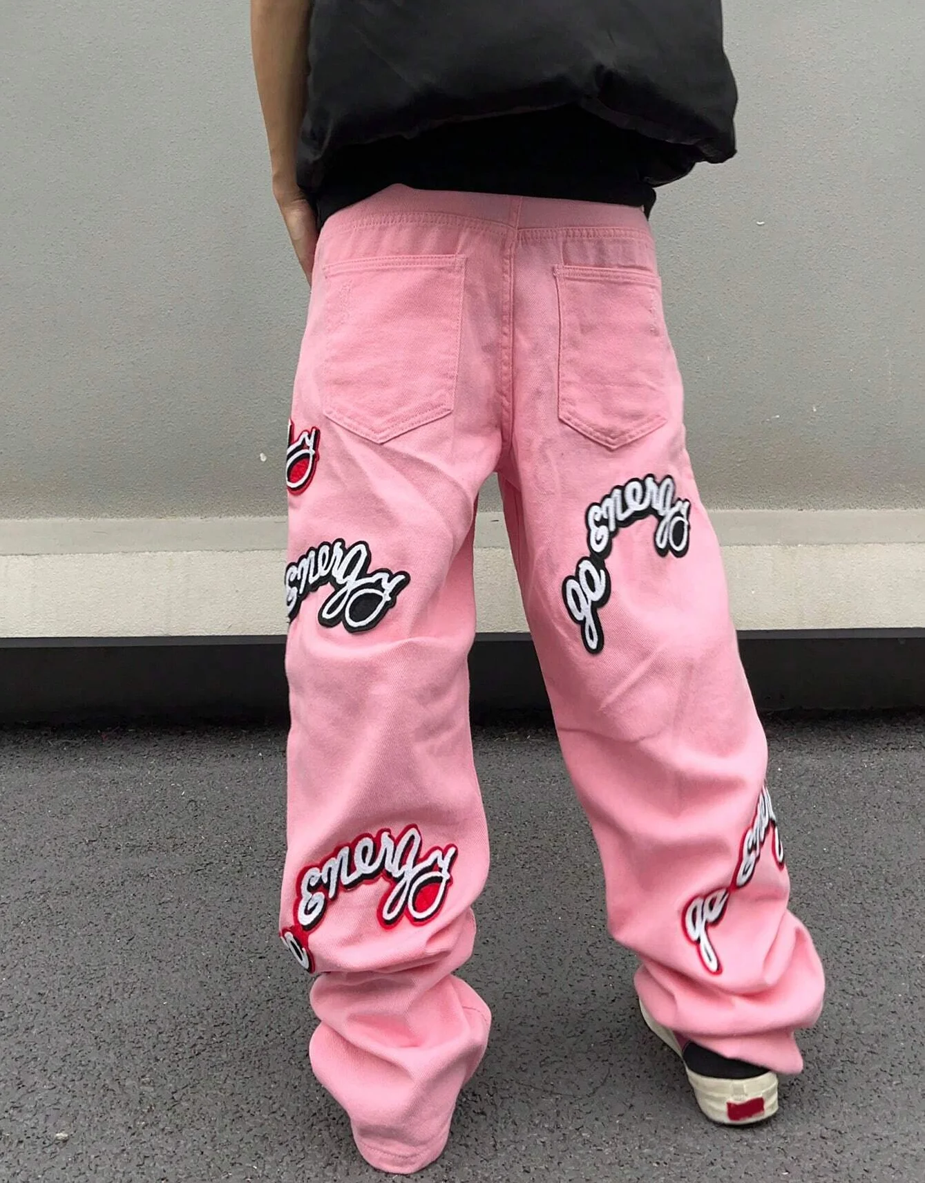 Streetwear Manufacturer Y2K Baggy Washed Denim Letter Patch Wide Leg Jeans Pants Men_voghion.com