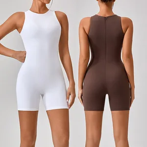 Custom Logo GYM Sport Sexy Ladies One Piece Zipper Yoga Girl Women's Jumpsuits Playsuits Bodysuit