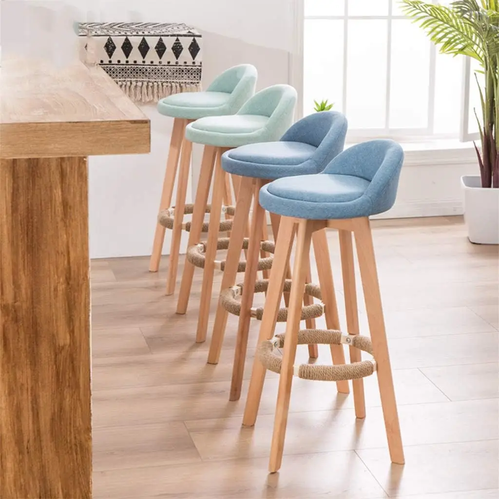 Nordic Rustic Classic Low Back Kitchen Counter Stools Kitchen Chair Rubber Wood Bar Chair Wooden Swivel Bar Stool With Footrest