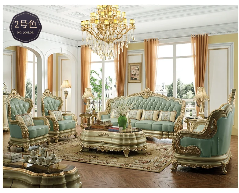 European Style Living Room Genuine Leather Sofa Sets Classical Design ...