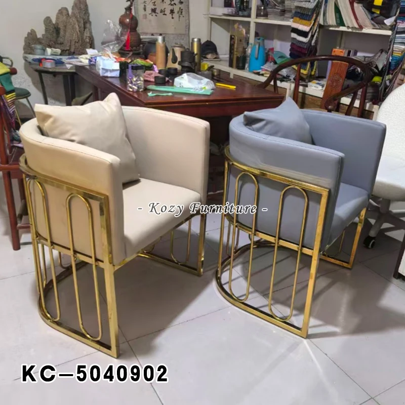 Elegant Simple Design Metal Golden Steel Home Dining Chair Round Seat  Restaurant Chair